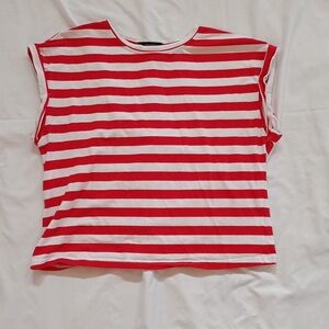 Casual and business Red and White Striped Women's Tee M